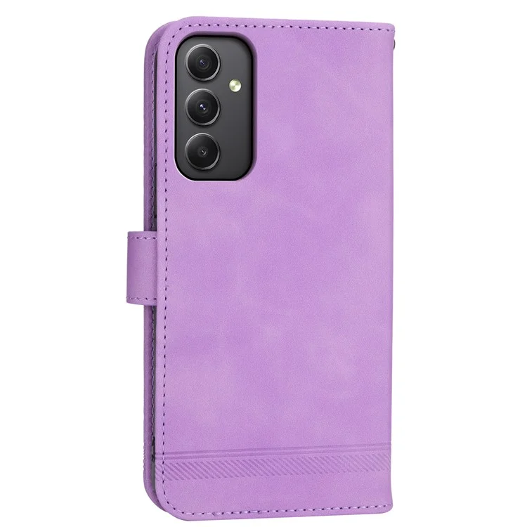 DIERFENG DF-03 Pour Samsung Galaxy A35 5G Case PU Cuir Lignes Imprimées Téléphone Support Couvercle - Violet