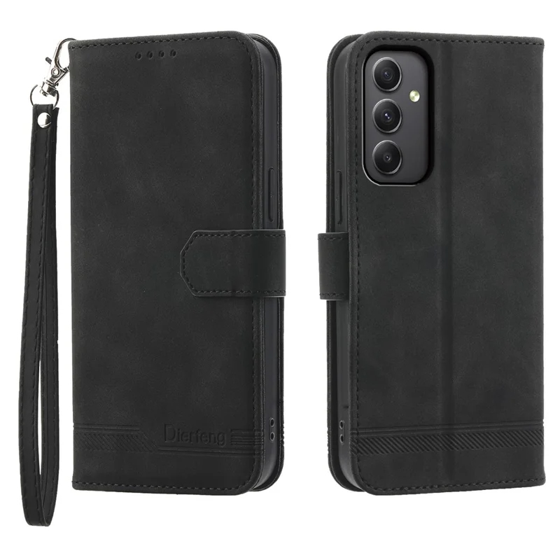 DIERFENG DF-03 For Samsung Galaxy A35 5G Case PU Leather Lines Imprinted Phone Stand Cover - Black