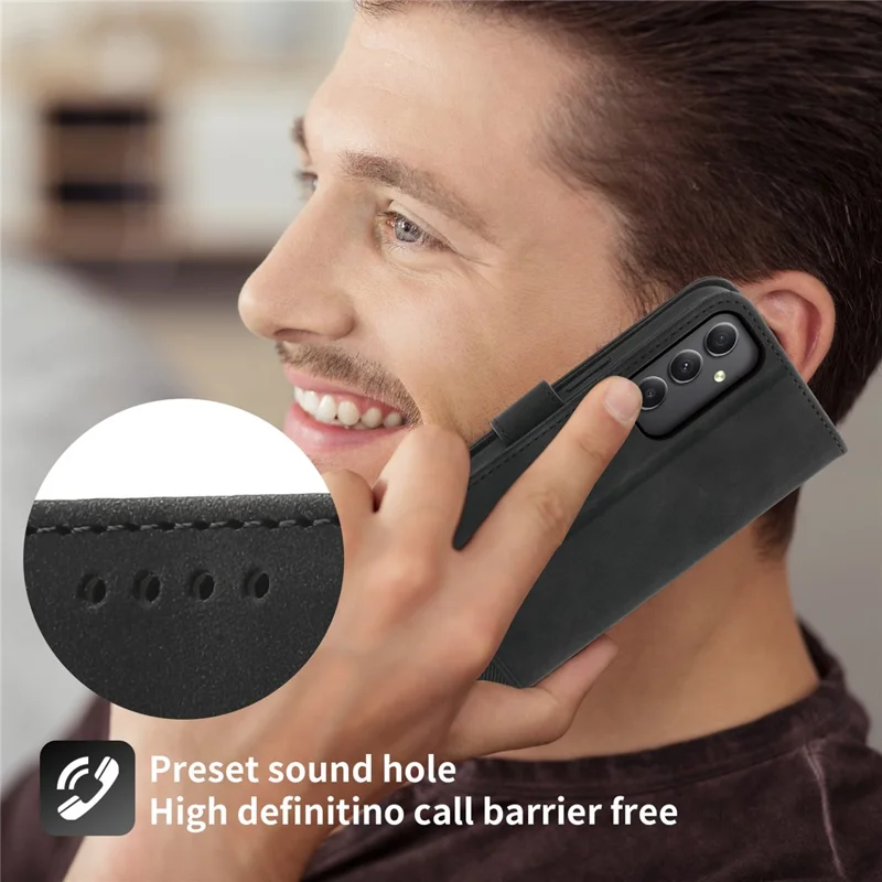 DIERFENG DF-03 For Samsung Galaxy A35 5G Case PU Leather Lines Imprinted Phone Stand Cover - Black