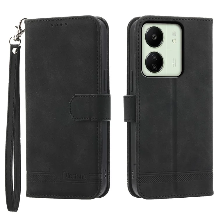 DIERFENG DF-03 für Xiaomi Redmi 13C 4G / 13C 5G / Poco C65 4G / Poco M6 5G / 13R 5G Hülle PU-Leder Flip Kartenfach Smartphone Cover - Schwarz