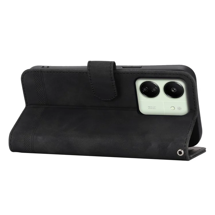 DIERFENG DF-03 für Xiaomi Redmi 13C 4G / 13C 5G / Poco C65 4G / Poco M6 5G / 13R 5G Hülle PU-Leder Flip Kartenfach Smartphone Cover - Schwarz