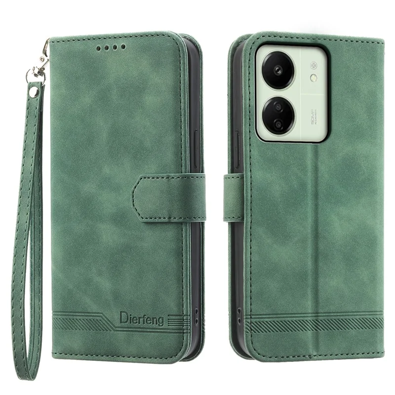 DIERFENG DF-03 For Xiaomi Redmi 13C 4G / 13C 5G / Poco C65 4G / Poco M6 5G / 13R 5G Case PU Leather Flip Card Holder Smartphone Cover - Green