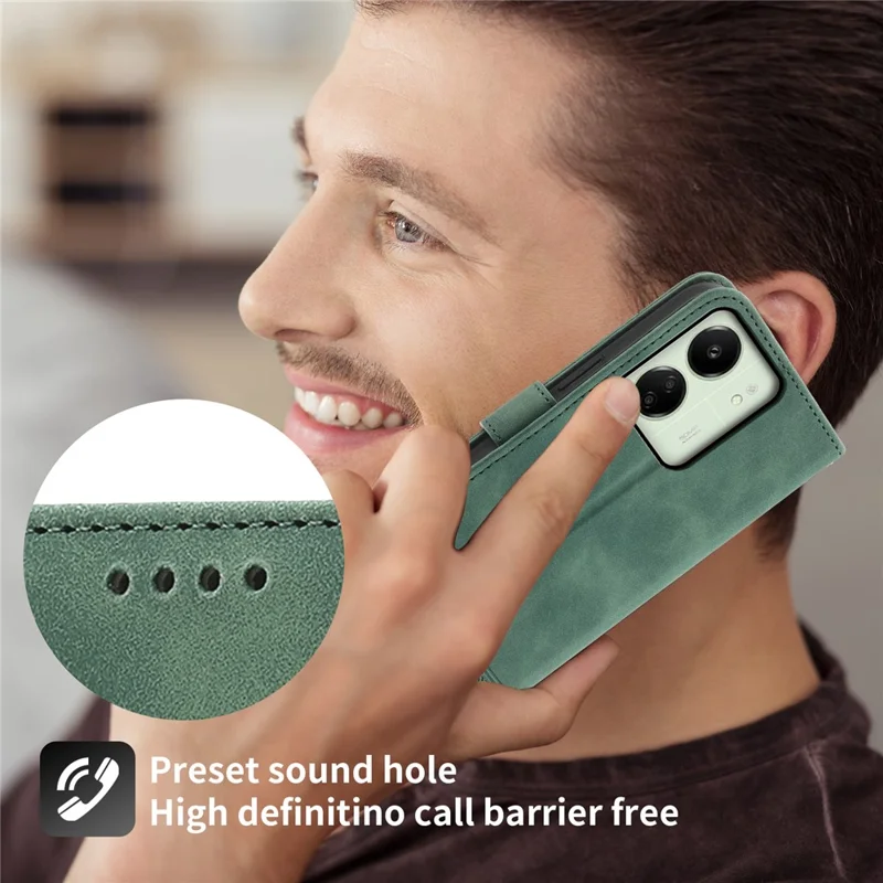 DIERFENG DF-03 For Xiaomi Redmi 13C 4G / 13C 5G / Poco C65 4G / Poco M6 5G / 13R 5G Case PU Leather Flip Card Holder Smartphone Cover - Green