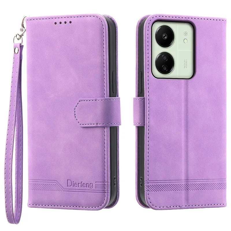 DIERFENG DF-03 For Xiaomi Redmi 13C 4G / 13C 5G / Poco C65 4G / Poco M6 5G / 13R 5G Case PU Leather Flip Card Holder Smartphone Cover - Purple