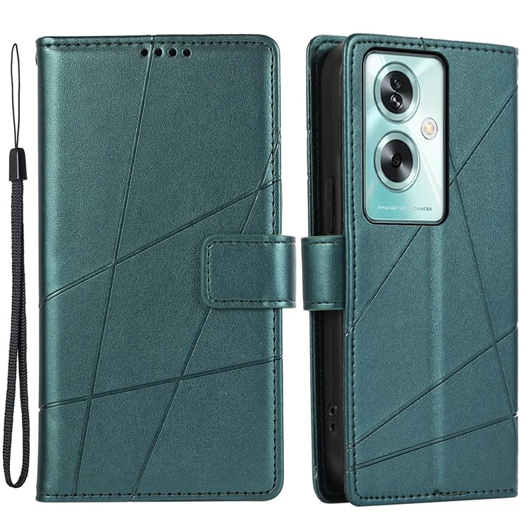 DF-06 Per Oppo A79 5G / A2 5G Custodia Stampata a Linee Antiurto in Pelle - Verde
