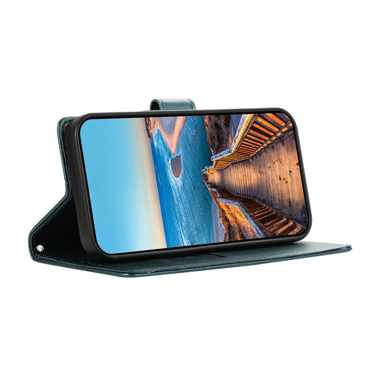 DF-06 Per Oppo A79 5G / A2 5G Custodia Stampata a Linee Antiurto in Pelle - Verde