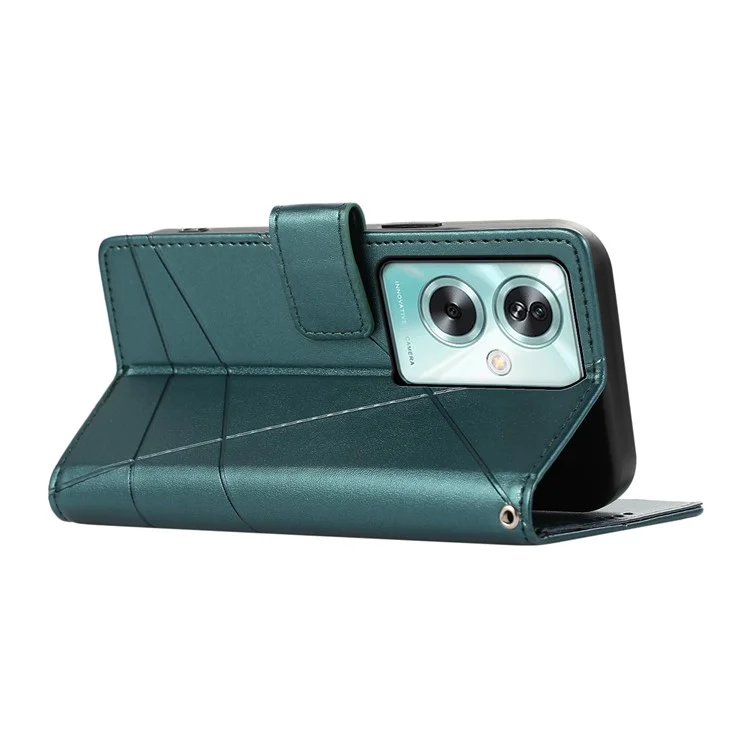 DF-06 Per Oppo A79 5G / A2 5G Custodia Stampata a Linee Antiurto in Pelle - Verde