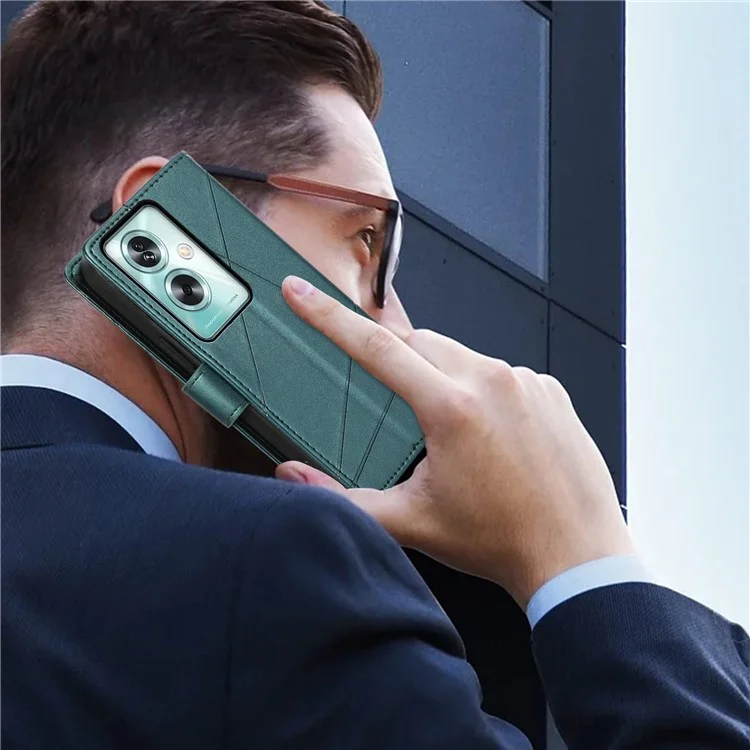 DF-06 Per Oppo A79 5G / A2 5G Custodia Stampata a Linee Antiurto in Pelle - Verde