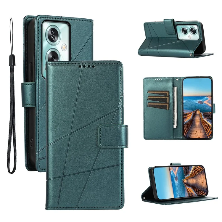 DF-06 Per Oppo A79 5G / A2 5G Custodia Stampata a Linee Antiurto in Pelle - Verde