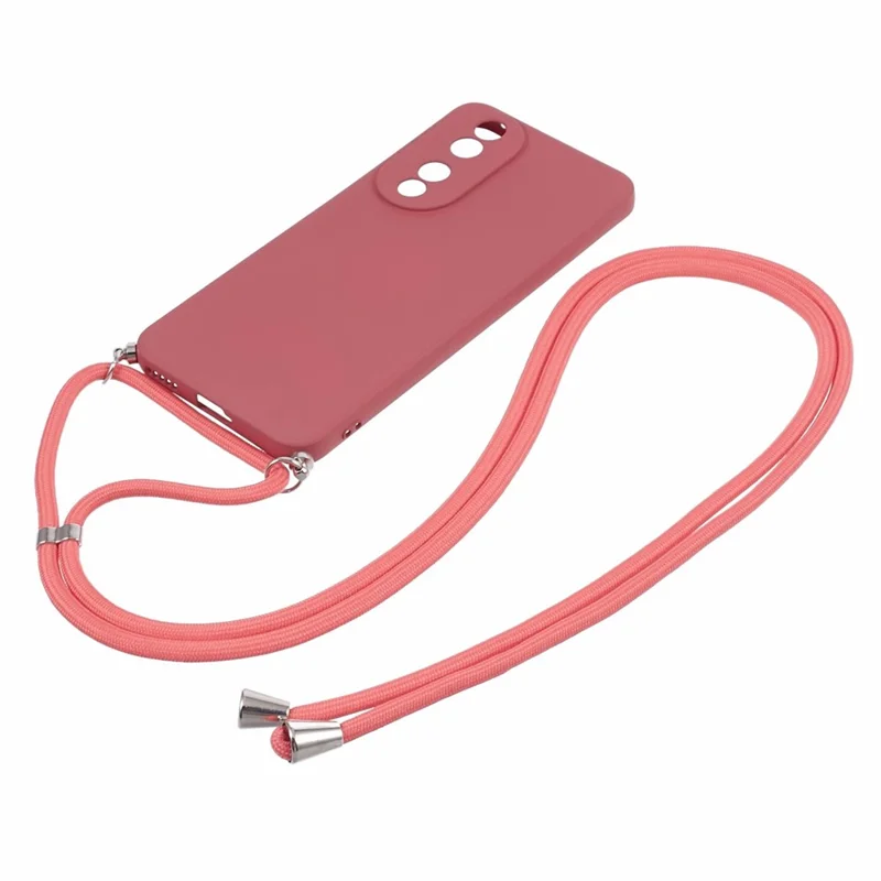 For Honor 90 Cell Phone Case TPU Fiber Inner Lining Protective Cover with Lanyard - Hawthorn Red