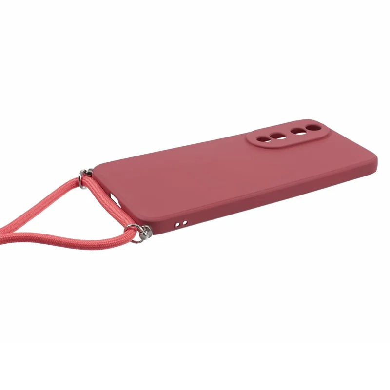 For Honor 90 Cell Phone Case TPU Fiber Inner Lining Protective Cover with Lanyard - Hawthorn Red