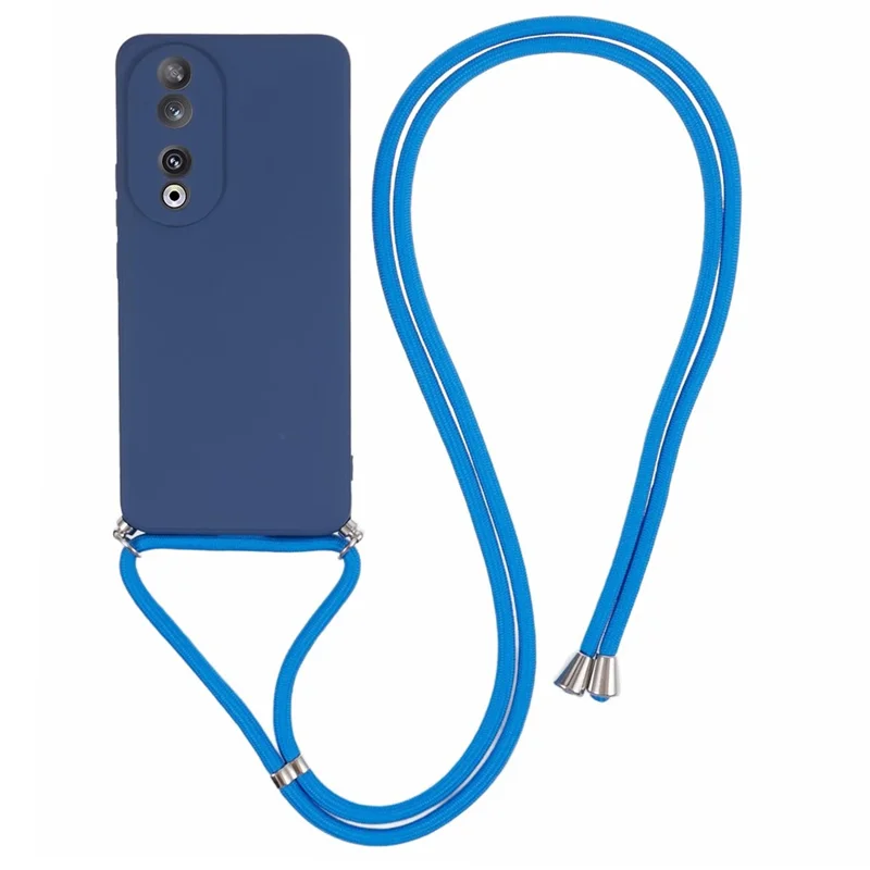 For Honor 90 Cell Phone Case TPU Fiber Inner Lining Protective Cover with Lanyard - Sapphire