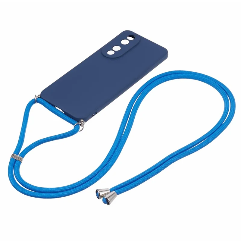 For Honor 90 Cell Phone Case TPU Fiber Inner Lining Protective Cover with Lanyard - Sapphire