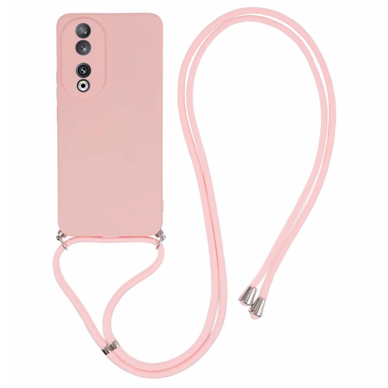 For Honor 90 Cell Phone Case TPU Fiber Inner Lining Protective Cover with Lanyard - Pink