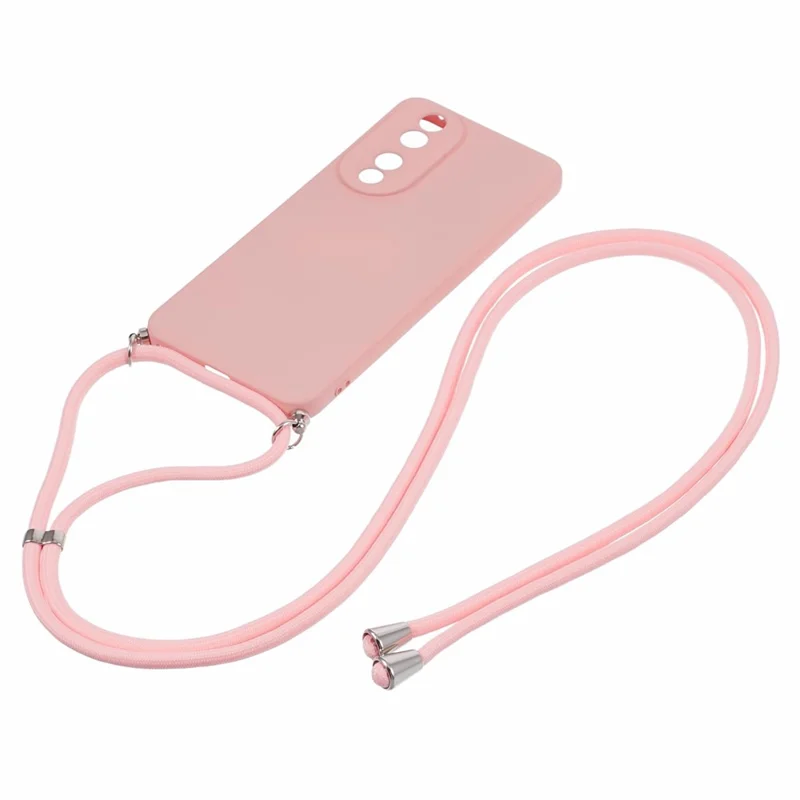 For Honor 90 Cell Phone Case TPU Fiber Inner Lining Protective Cover with Lanyard - Pink
