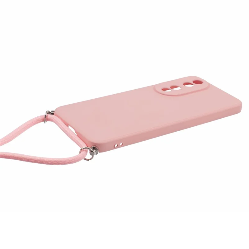 For Honor 90 Cell Phone Case TPU Fiber Inner Lining Protective Cover with Lanyard - Pink