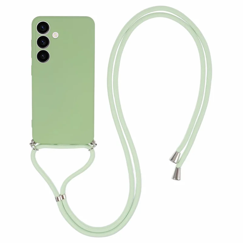For Samsung Galaxy S24 Case with Lanyard TPU Fiber Inner Lining Protective Cover - Matcha Green