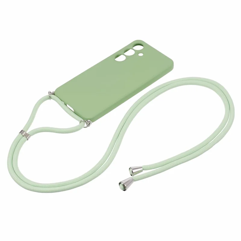 For Samsung Galaxy S24 Case with Lanyard TPU Fiber Inner Lining Protective Cover - Matcha Green