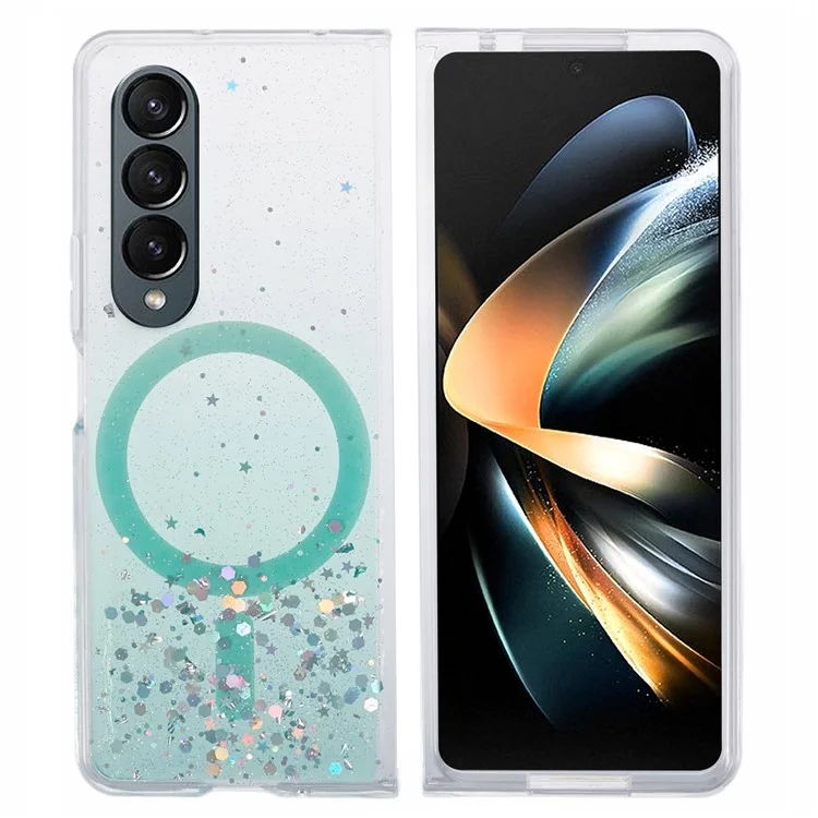 JTW Series For Samsung Galaxy Z Fold4 5G Case Compatible with MagSafe Sparkle Epoxy TPU+Acrylic Protective Cover - Green