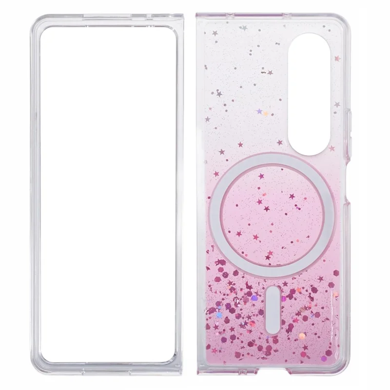 JTW Series For Samsung Galaxy Z Fold4 5G Magnetic Case Sparkle Epoxy TPU+Acrylic Protective Cover - Pink