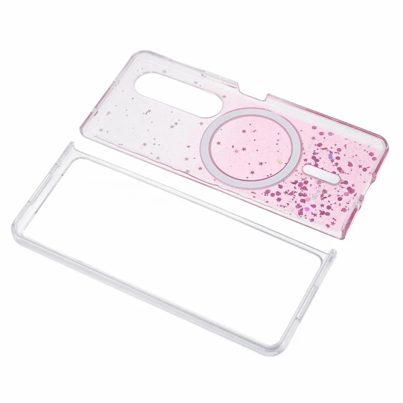 JTW Series For Samsung Galaxy Z Fold4 5G Magnetic Case Sparkle Epoxy TPU+Acrylic Protective Cover - Pink