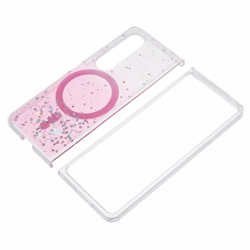 JTW Series For Samsung Galaxy Z Fold4 5G Magnetic Case Sparkle Epoxy TPU+Acrylic Protective Cover - Pink