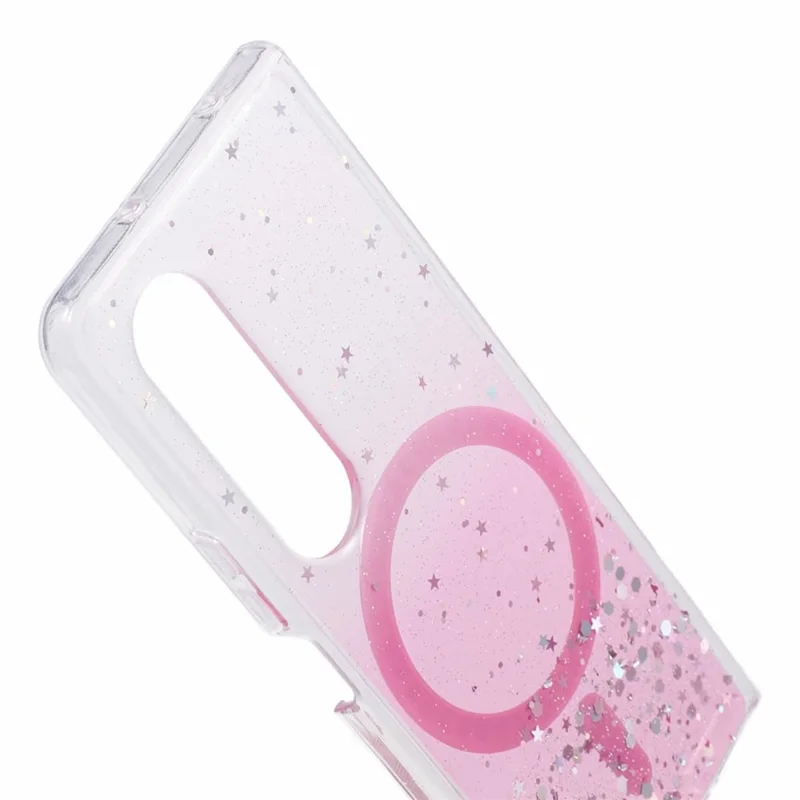JTW Series For Samsung Galaxy Z Fold4 5G Magnetic Case Sparkle Epoxy TPU+Acrylic Protective Cover - Pink