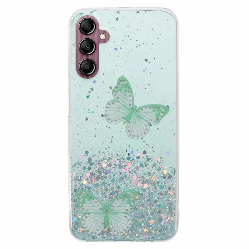 For Samsung Galaxy A54 5G Case AW Series TPU+PVC Butterfly Decor Sparkle Epoxy Cover - Green