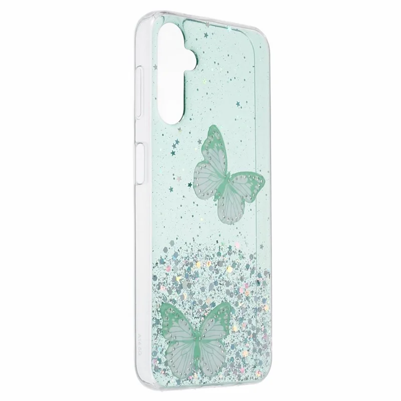 For Samsung Galaxy A54 5G Case AW Series TPU+PVC Butterfly Decor Sparkle Epoxy Cover - Green
