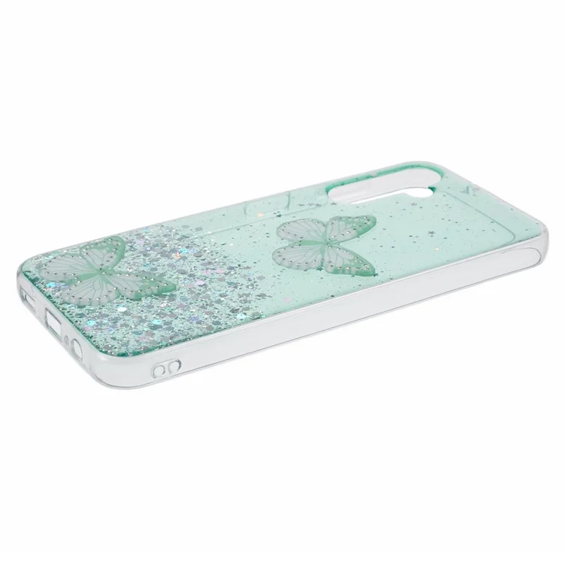 For Samsung Galaxy A54 5G Case AW Series TPU+PVC Butterfly Decor Sparkle Epoxy Cover - Green