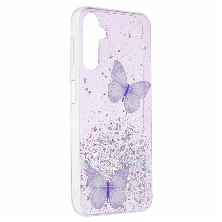 For Samsung Galaxy A14 4G / 5G Case AW Series Epoxy Butterfly Decor TPU+PVC Shockproof Cover - Purple