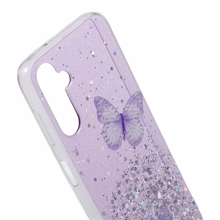 For Samsung Galaxy A14 4G / 5G Case AW Series Epoxy Butterfly Decor TPU+PVC Shockproof Cover - Purple