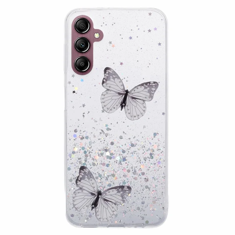 For Samsung Galaxy A14 4G / 5G Case AW Series Epoxy Butterfly Decor TPU+PVC Shockproof Cover - White