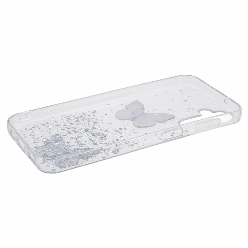 For Samsung Galaxy A14 4G / 5G Case AW Series Epoxy Butterfly Decor TPU+PVC Shockproof Cover - White
