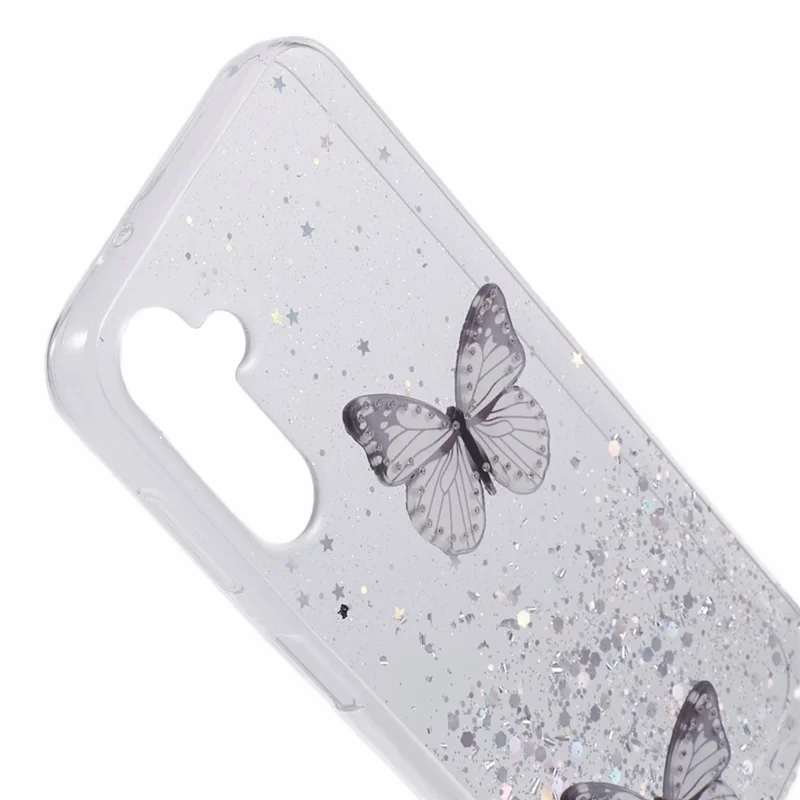 For Samsung Galaxy A14 4G / 5G Case AW Series Epoxy Butterfly Decor TPU+PVC Shockproof Cover - White