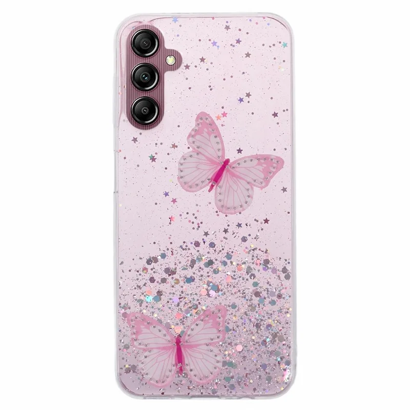 For Samsung Galaxy A14 4G / 5G Case AW Series Epoxy Butterfly Decor TPU+PVC Shockproof Cover - Pink