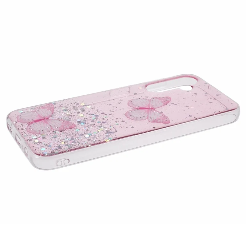 For Samsung Galaxy A14 4G / 5G Case AW Series Epoxy Butterfly Decor TPU+PVC Shockproof Cover - Pink