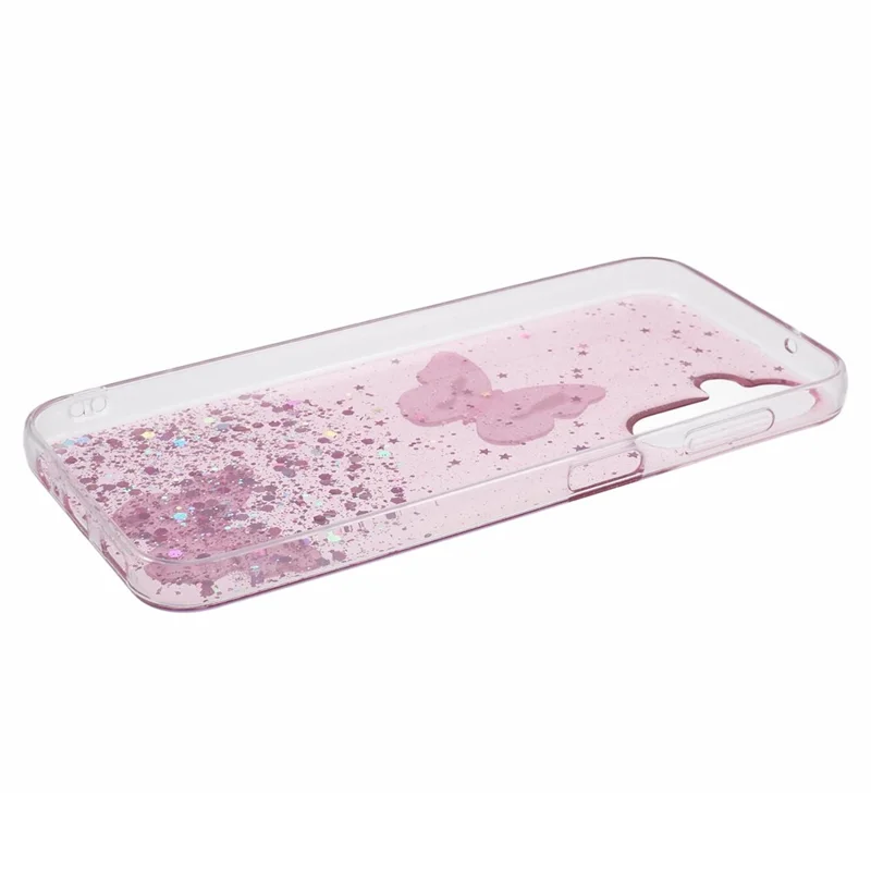 For Samsung Galaxy A14 4G / 5G Case AW Series Epoxy Butterfly Decor TPU+PVC Shockproof Cover - Pink