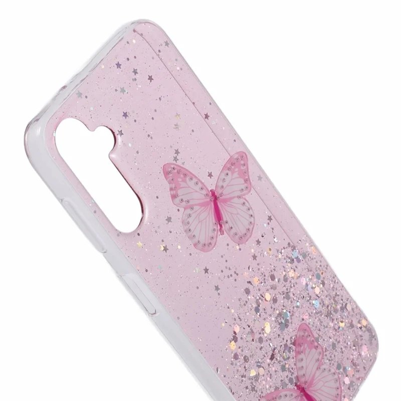 For Samsung Galaxy A14 4G / 5G Case AW Series Epoxy Butterfly Decor TPU+PVC Shockproof Cover - Pink