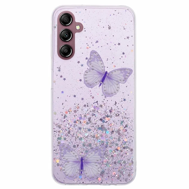 Pour Samsung Galaxy A34 5G Coque AW Series TPU+PVC Couverture Sparkle Epoxy Butterfly Decor Anti-scratch Coque - Violet