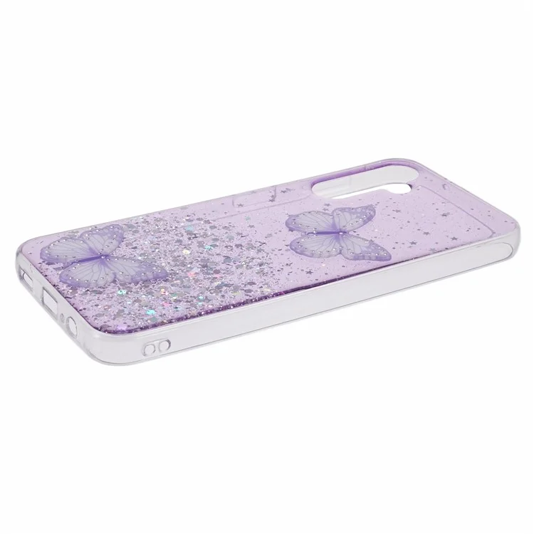 Pour Samsung Galaxy A34 5G Coque AW Series TPU+PVC Couverture Sparkle Epoxy Butterfly Decor Anti-scratch Coque - Violet