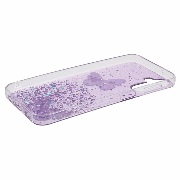 Pour Samsung Galaxy A34 5G Coque AW Series TPU+PVC Couverture Sparkle Epoxy Butterfly Decor Anti-scratch Coque - Violet