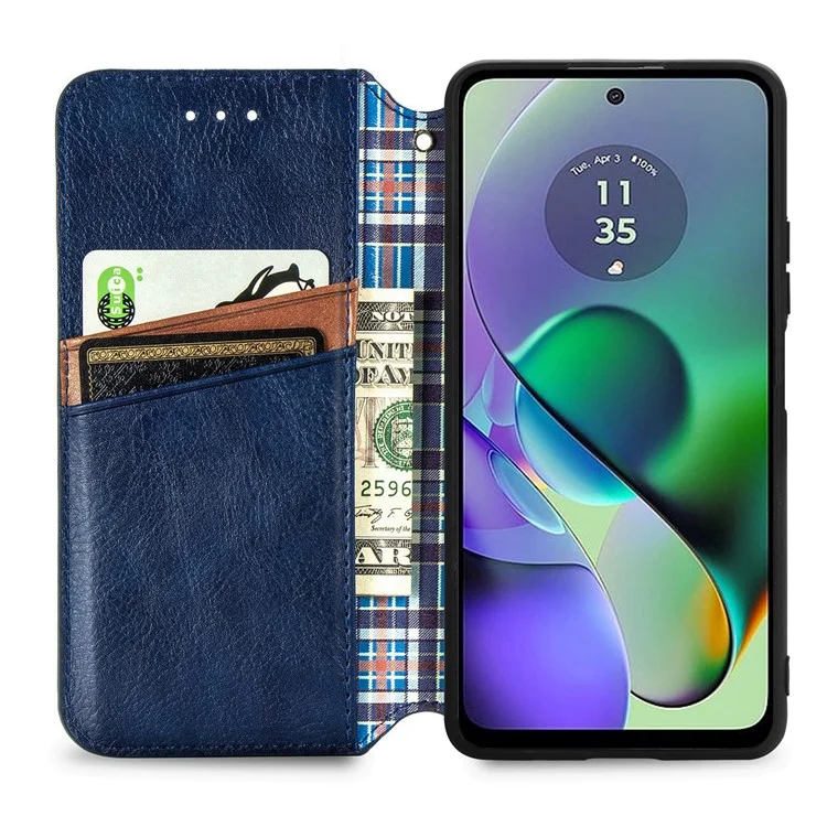 Para Motorola Moto G54 5G Case Rhombus Imprinted PU Leather Wallet Stand Phone Cover - Azul