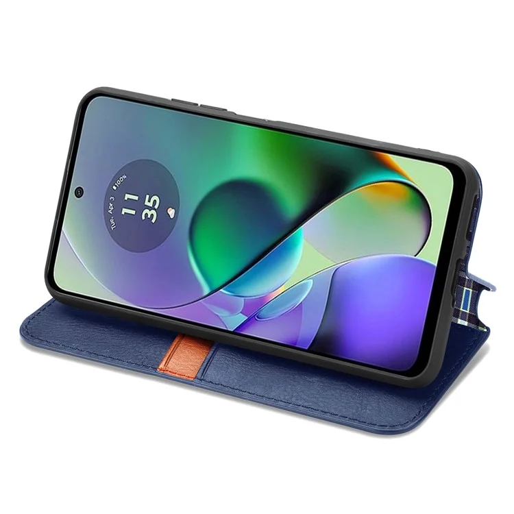 Para Motorola Moto G54 5G Case Rhombus Imprinted PU Leather Wallet Stand Phone Cover - Azul