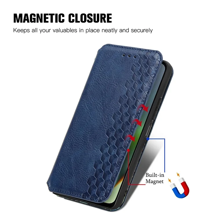 Para Motorola Moto G54 5G Case Rhombus Imprinted PU Leather Wallet Stand Phone Cover - Azul