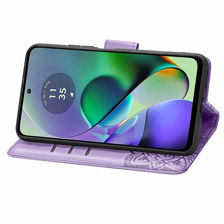 Per Motorola Moto G54 5G Cell Phone Case PU Leather Butterfly Pattern Wallet Cover - Light Purple