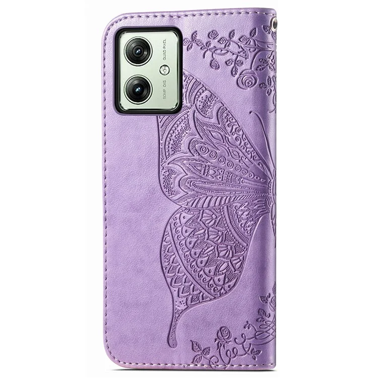 Per Motorola Moto G54 5G Cell Phone Case PU Leather Butterfly Pattern Wallet Cover - Light Purple
