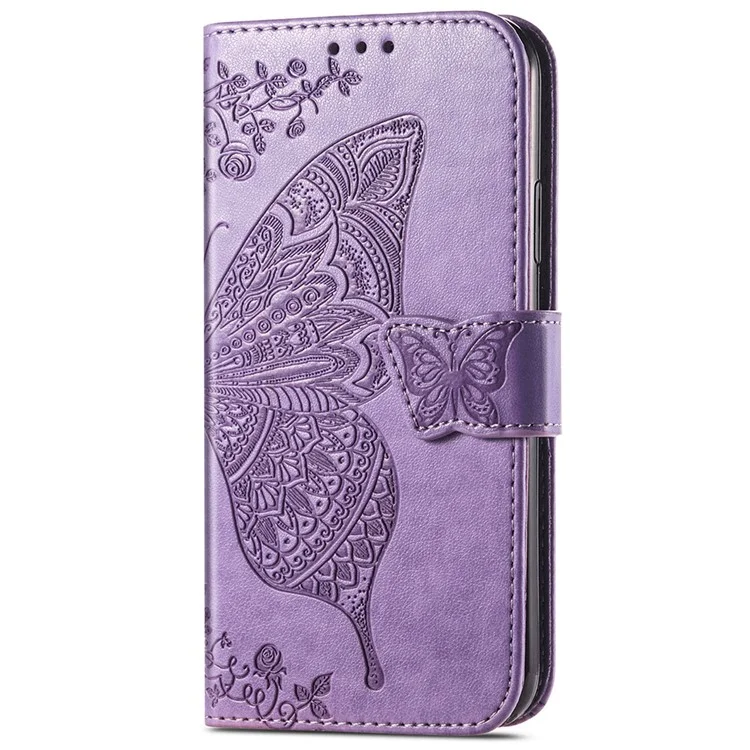 Per Motorola Moto G54 5G Cell Phone Case PU Leather Butterfly Pattern Wallet Cover - Light Purple