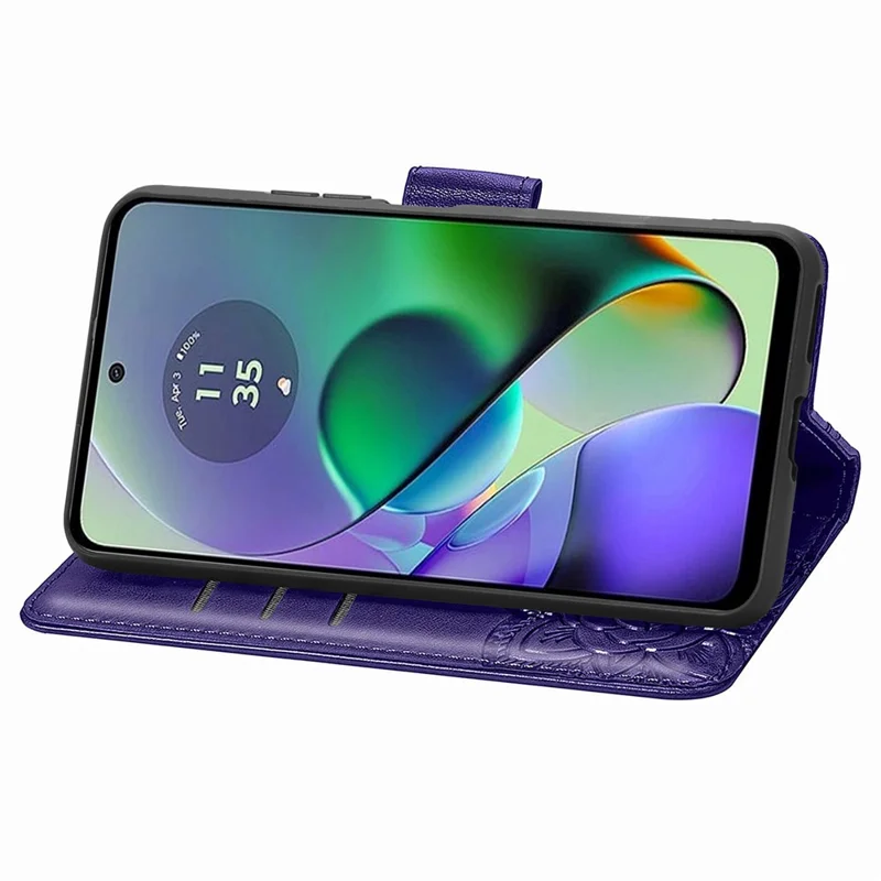 For Motorola Moto G54 5G Cell Phone Case PU Leather Butterfly Pattern Wallet Cover - Dark Purple