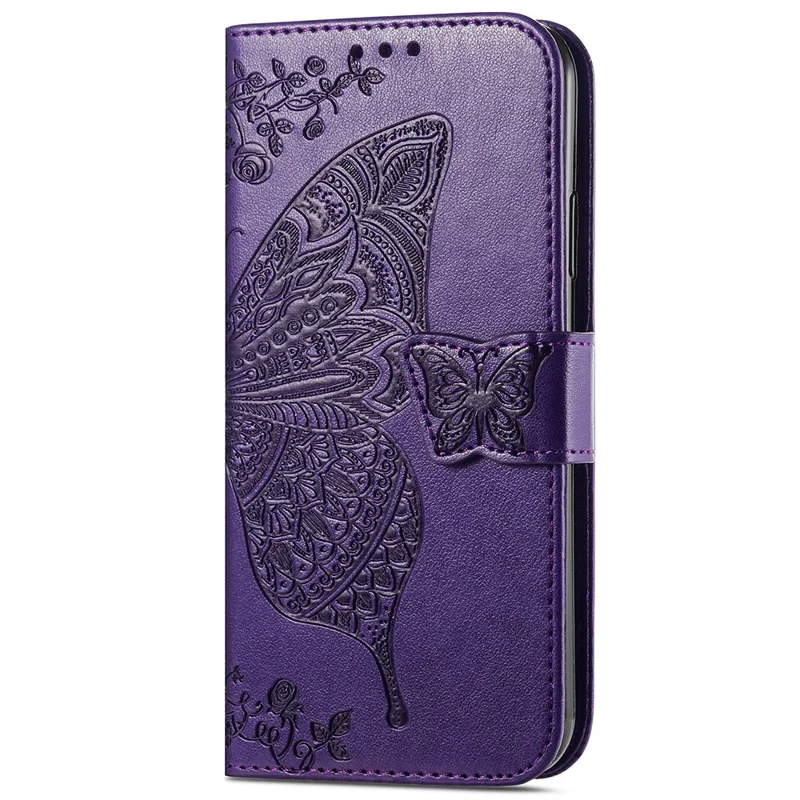 For Motorola Moto G54 5G Cell Phone Case PU Leather Butterfly Pattern Wallet Cover - Dark Purple